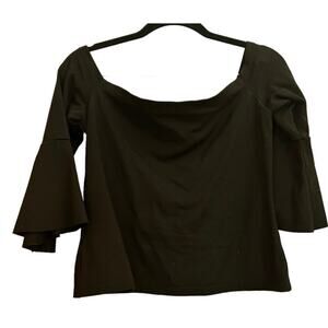 ALEXIS Black Square Neck Bell Sleeve Top Structured 3/4 Sleeve Chic Minimalist